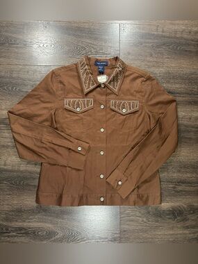 Western Rhinestone Brown Button Up Size Medium SML Sport